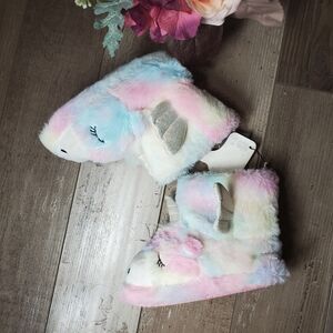 NWT Primark Light Up Pastel Tie-Dye Unicorn Shimmer Girls Slippers Size 12